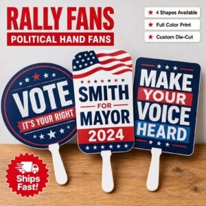 Custom printed rally fans on corrugated plastic with paddle handles