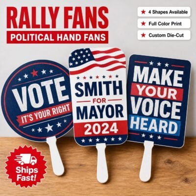 Custom printed rally fans on corrugated plastic with paddle handles